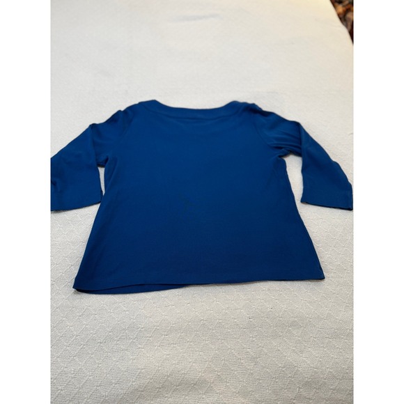 Rafaella Women's Blue 3/4 Sleeve Boat Neck Top with Gold Button Size Medium - Picture 2 of 7
